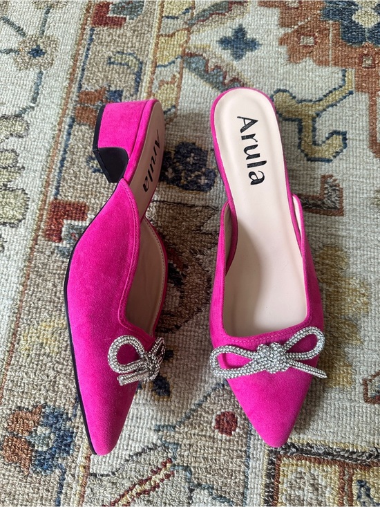 ARULA Shoes - Arula Pink Pointed Toe Kitten Heel Bow Flats sz 9
